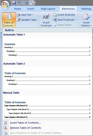 manually add table of contents in ms word for mac